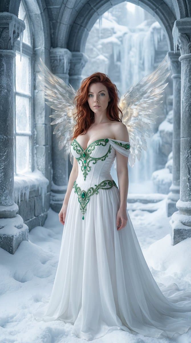 Ethereal Gothic Angel in Frozen Cloister — example 1