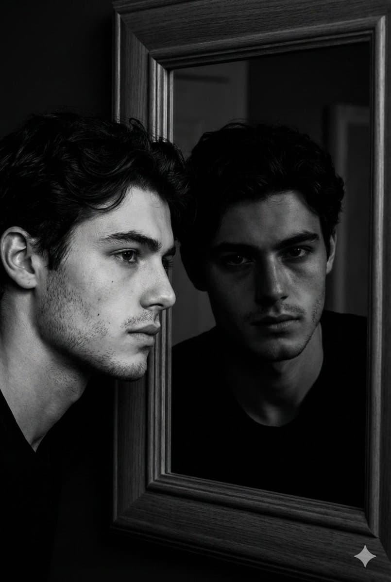 Noir Mirror Reflection Portrait — example 1