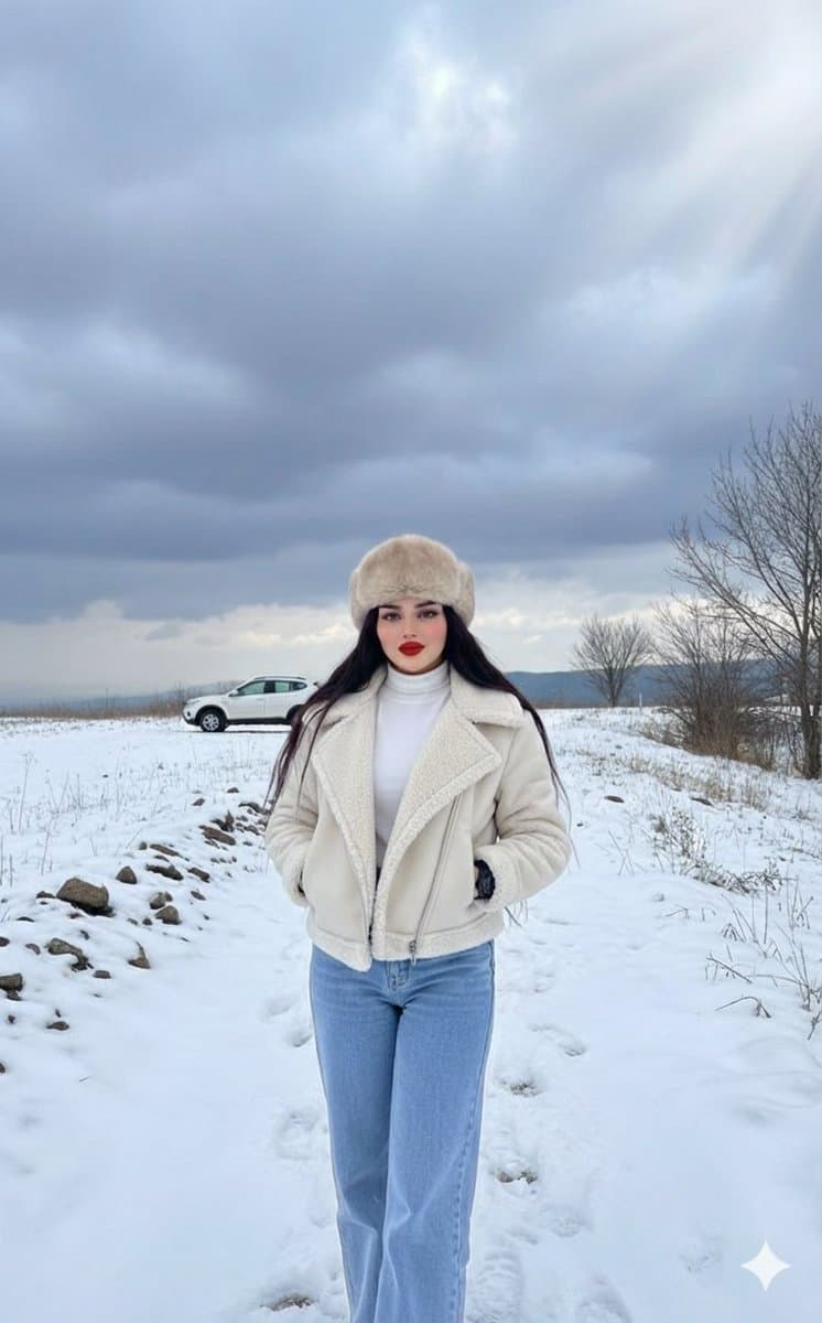 Winter Fashion Editorial in Snowy Field
