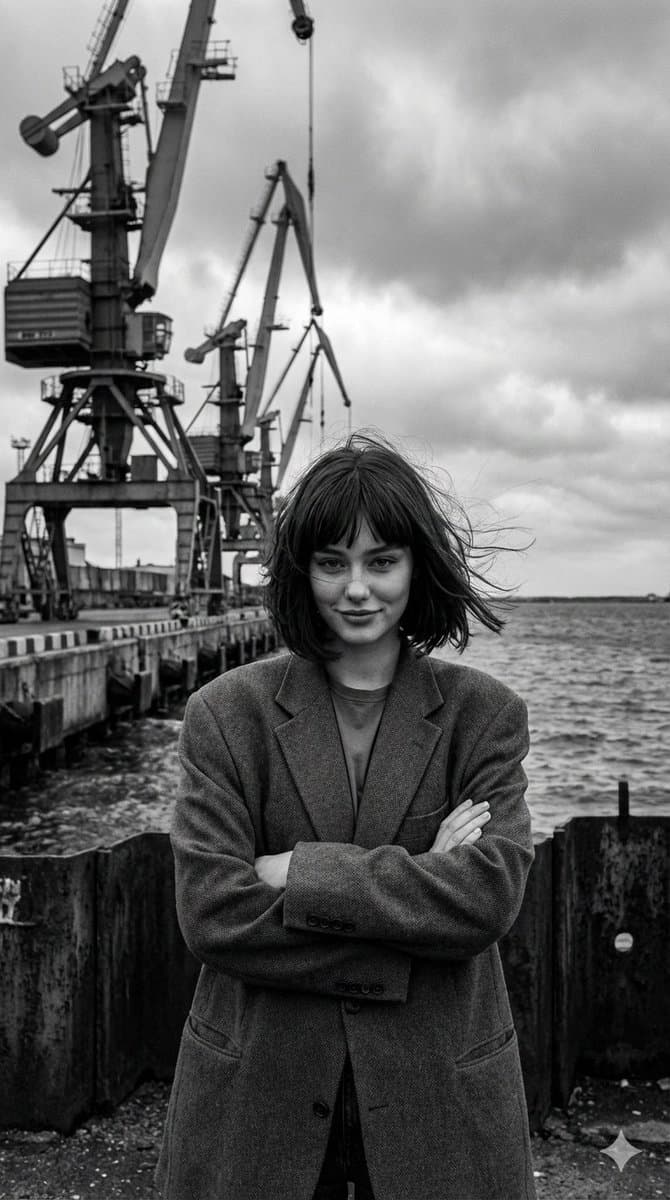 Black and White Industrial Fashion Portrait — example 1