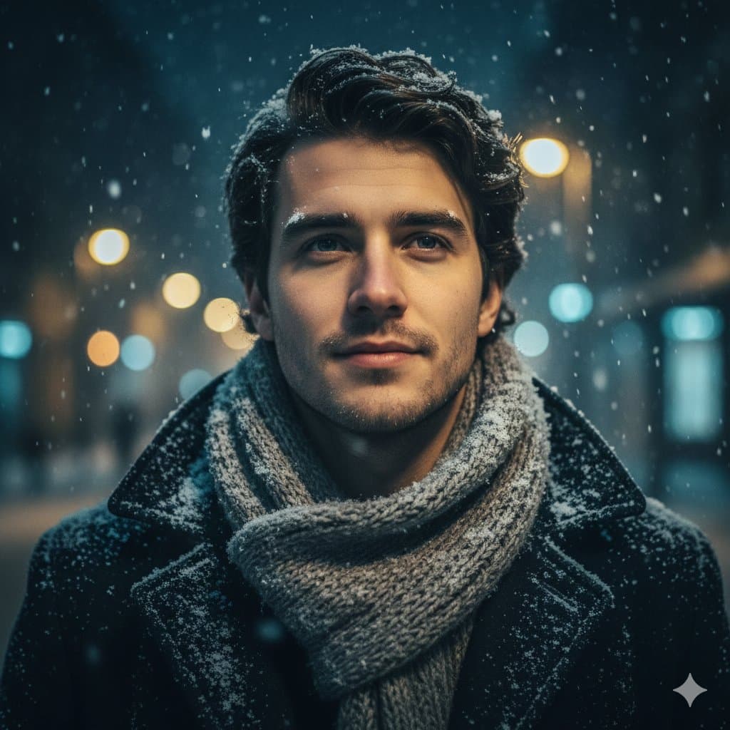 Cinematic Urban Winter Night Portrait — example 1