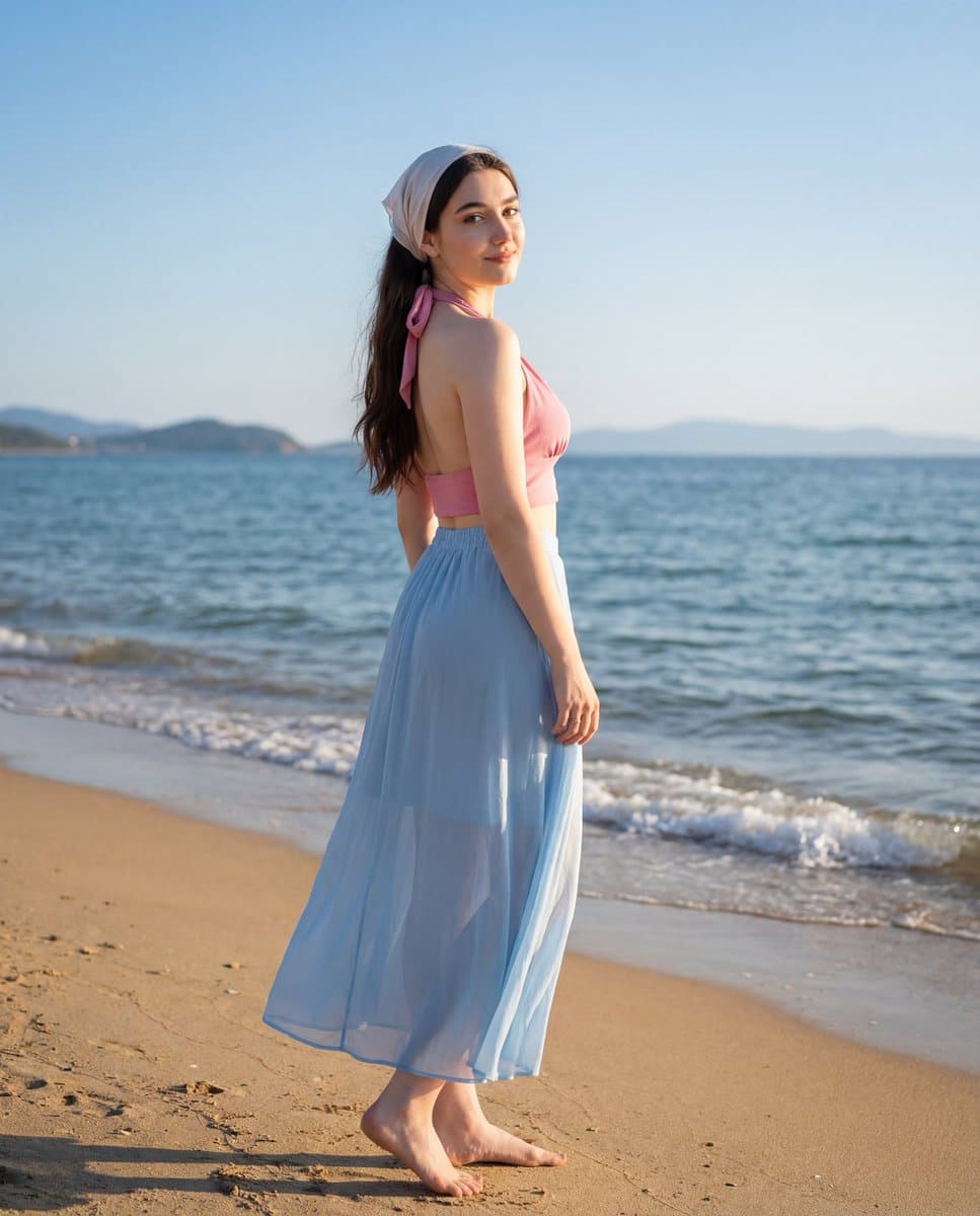 Photorealistic Beach Portrait with Identity Lock — example 1