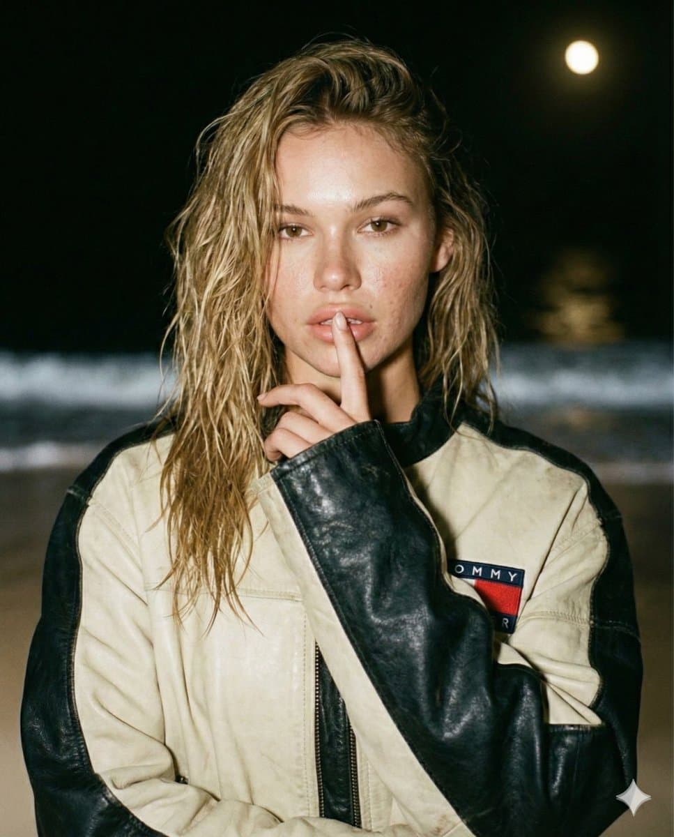 Candid Celebrity Flash Photo on a Night Beach — example 2