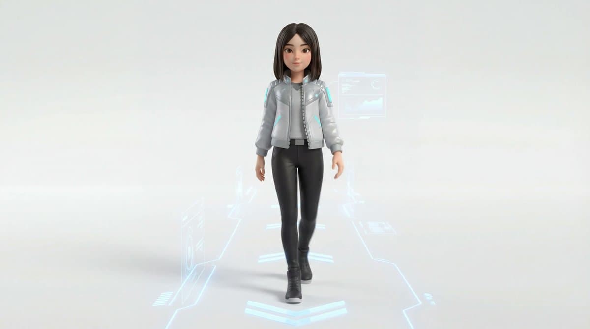Medium Shot of Character Interacting with Floating Interface — example 1