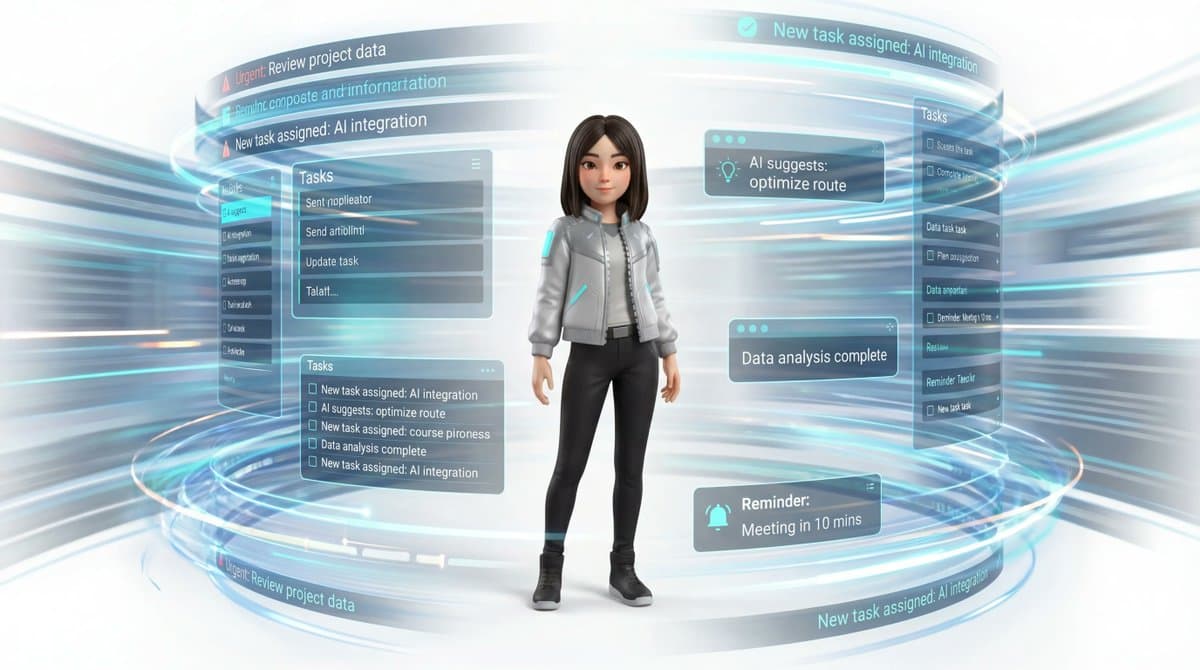 Medium Shot of Character Interacting with Floating Interface — example 3