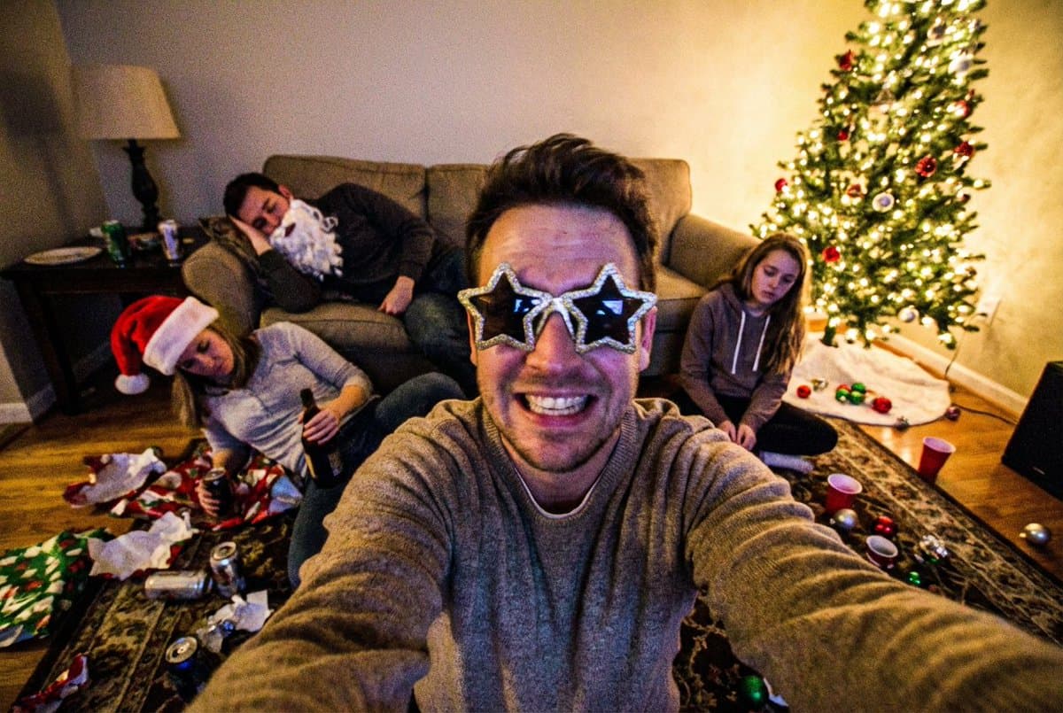Low-Quality Chaotic Christmas After-Party Selfie — example 1