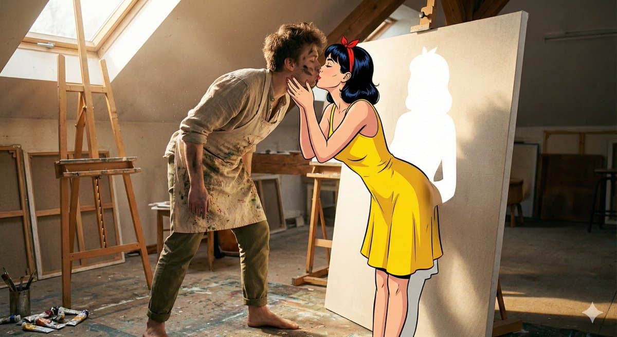 Surreal 2D to 3D Transition Kiss Prompt for Gemini 3 — example 1