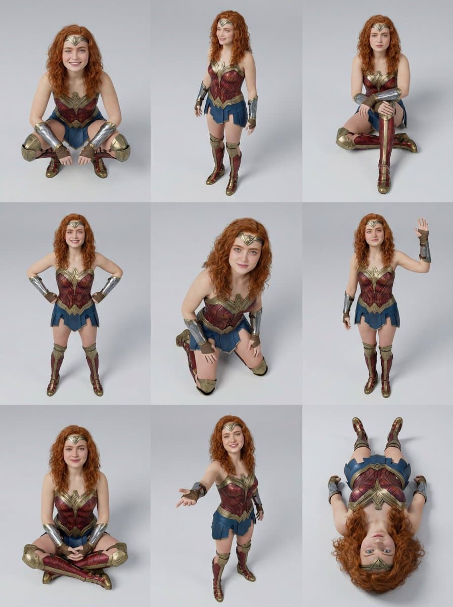 3x3 Character Pose Study Grid (Sadie Sink) — example 1