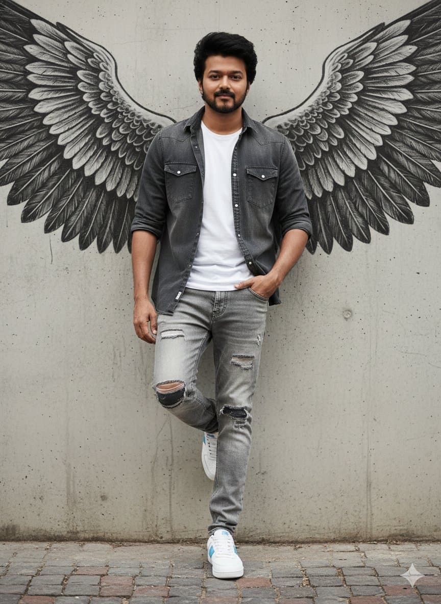 Urban Cinematic Portrait with Painted Angel Wings — example 1