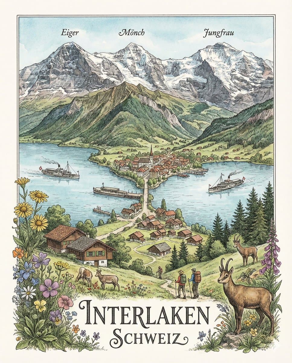Geographically Accurate Precision Illustration of Interlaken, Switzerland — example 1