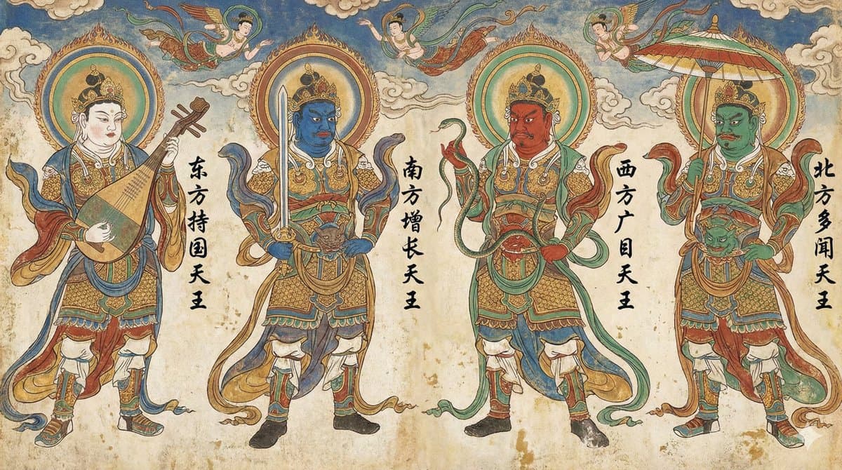 Four Heavenly Kings in Dunhuang Painting Style — example 1