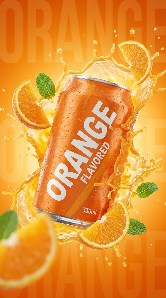 Commercial Product Photography: Orange Soda Can Splash — example 1
