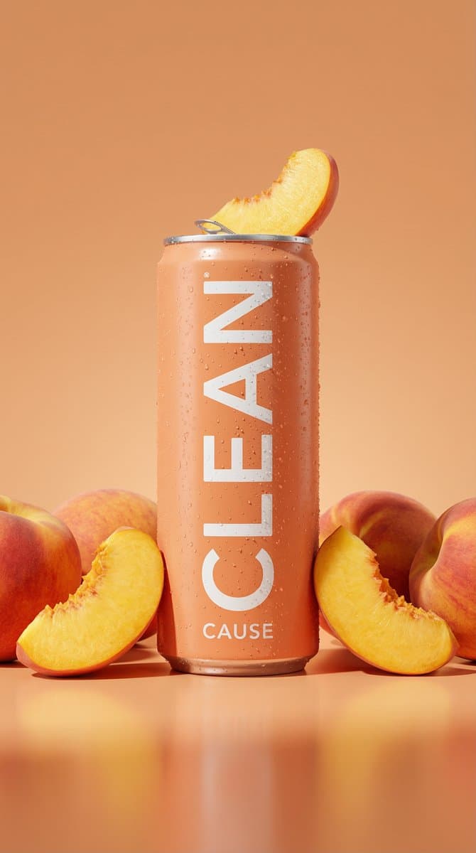 Hyper-Photorealistic Peach Beverage Ad — example 1