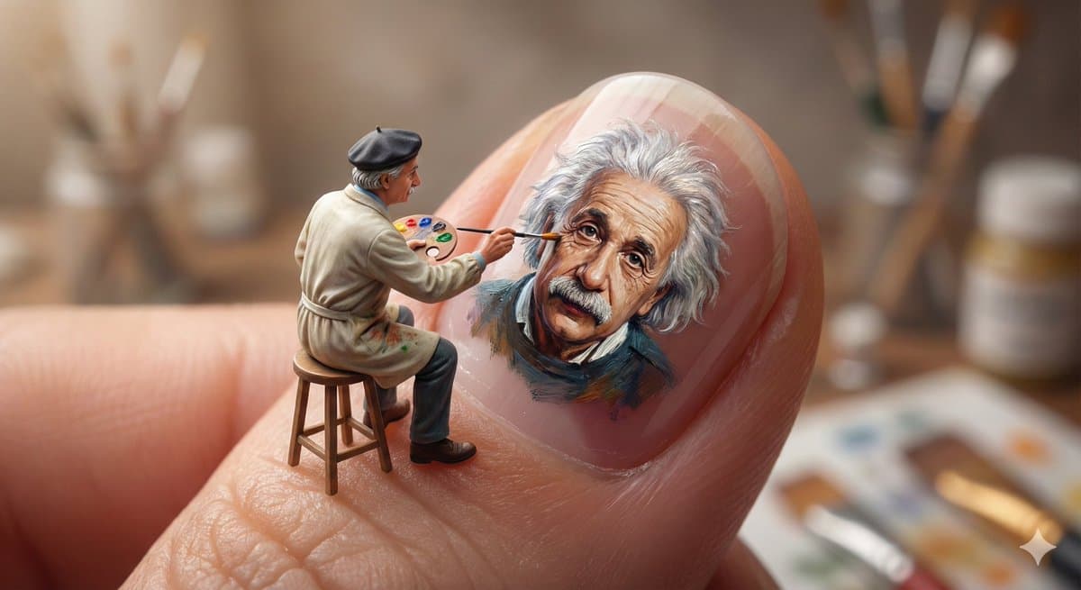 Miniature Artist Painting on a Giant Fingernail — example 1