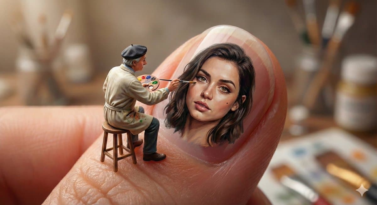 Miniature Artist Painting on a Giant Fingernail — example 4