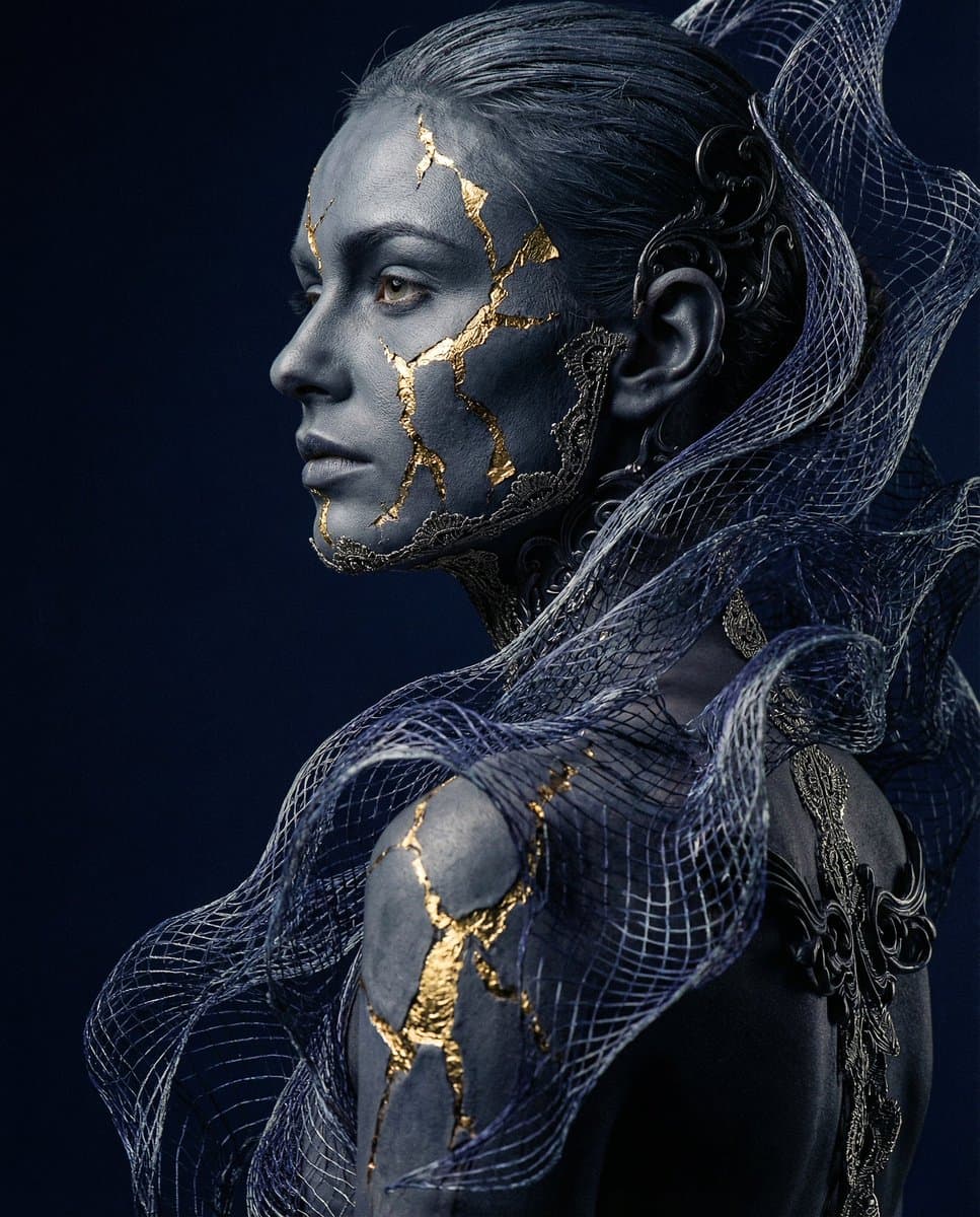 Avant-garde Conceptual Photography: Bio-Digital Kintsugi Portrait — example 1