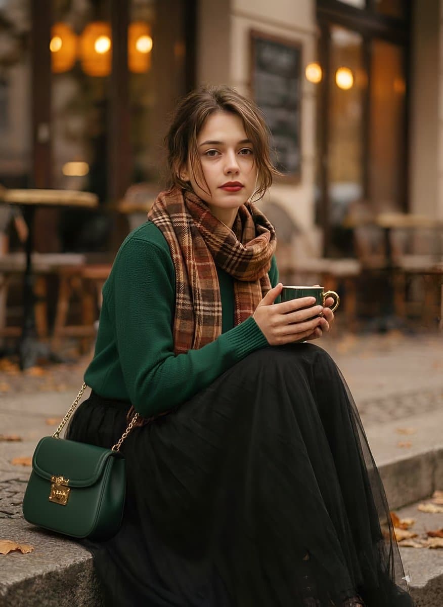 1970s Aesthetic Fashion Portrait with Coffee Cup — example 1