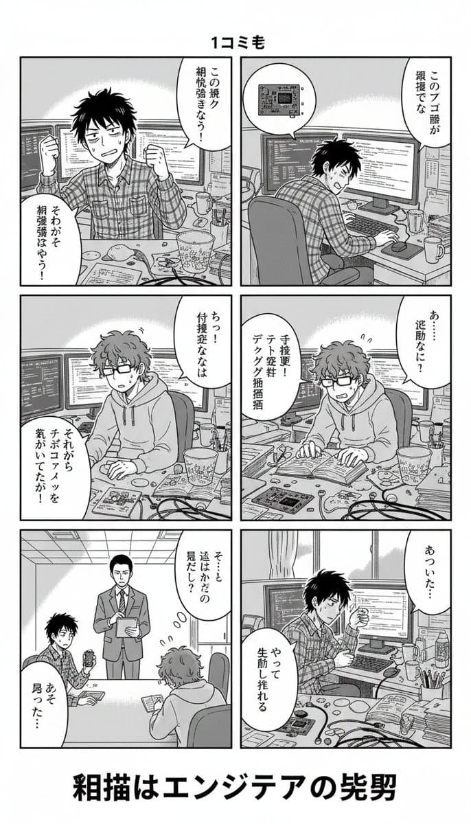 4-panel comic about embedded engineer struggles — example 2