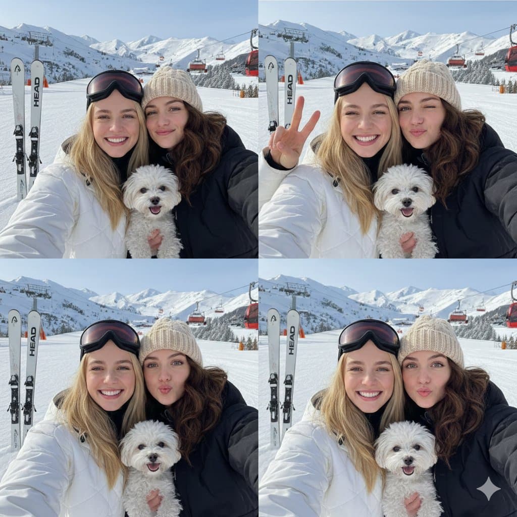 2x2 Winter Ski Selfie Collage with Dog β example 1