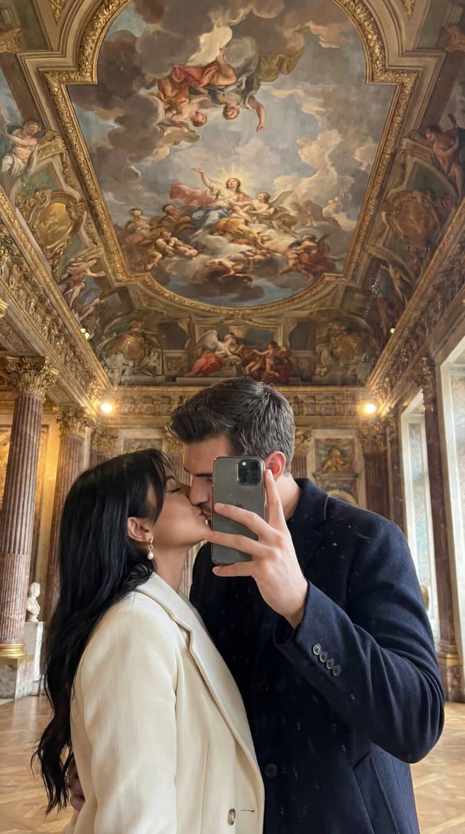 Ultra Photoreal Museum Mirror Kiss Selfie with Identity Lock — example 1