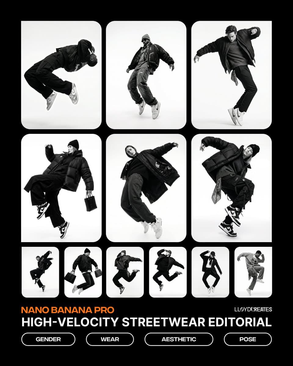 Monochrome Hypebeast Editorial with Airborne Action — example 1