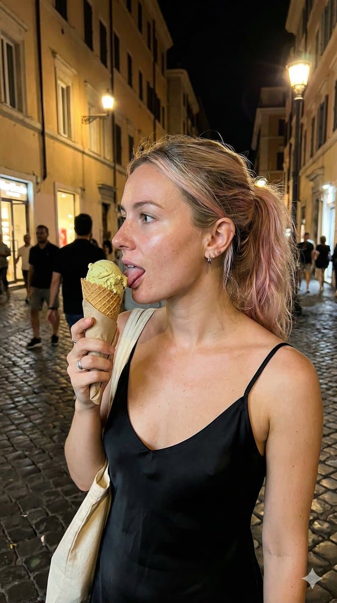 Candid Ice Cream Snapshot in European City at Night — example 1