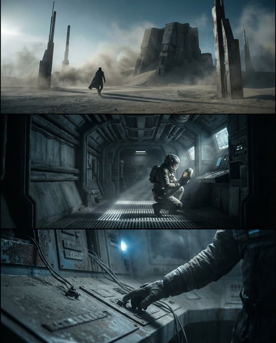 Sci-fi cinematic triptych and expansions — example 4