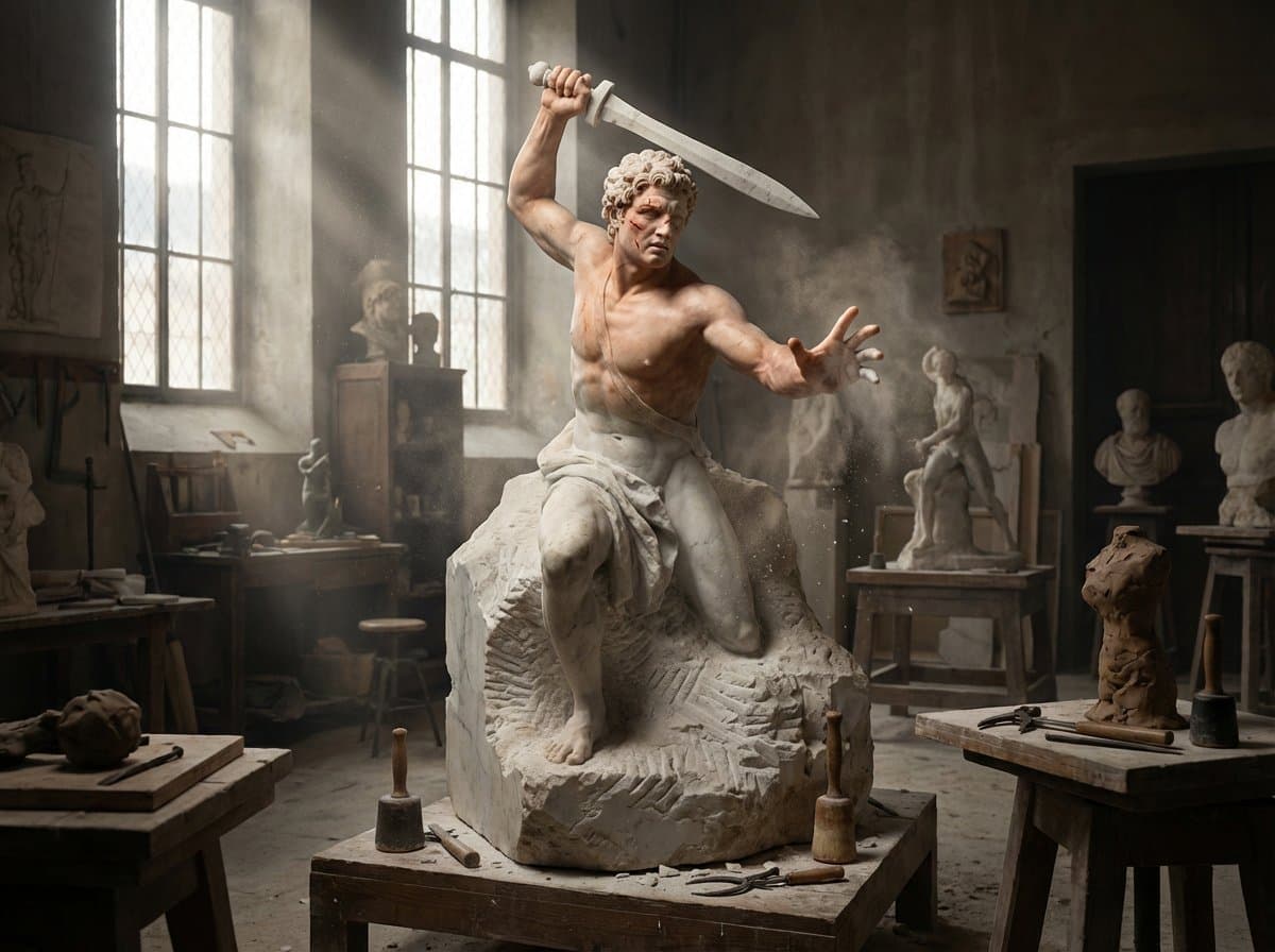 Sculptor's Awakening Cinematic Scene Prompt — example 2