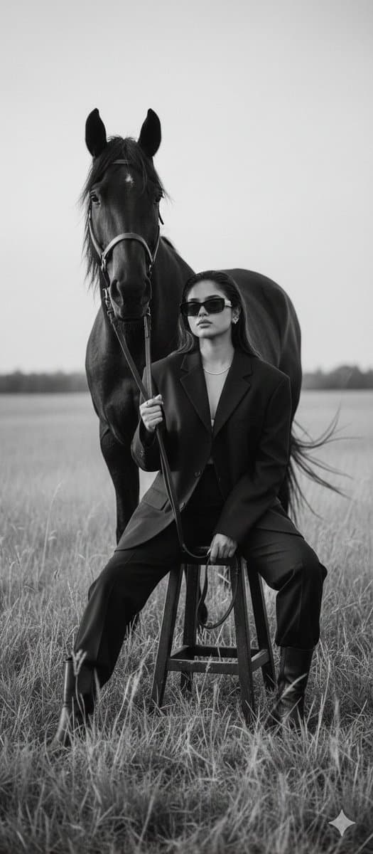 Cinematic Black-and-White Editorial Fashion Prompt — example 1