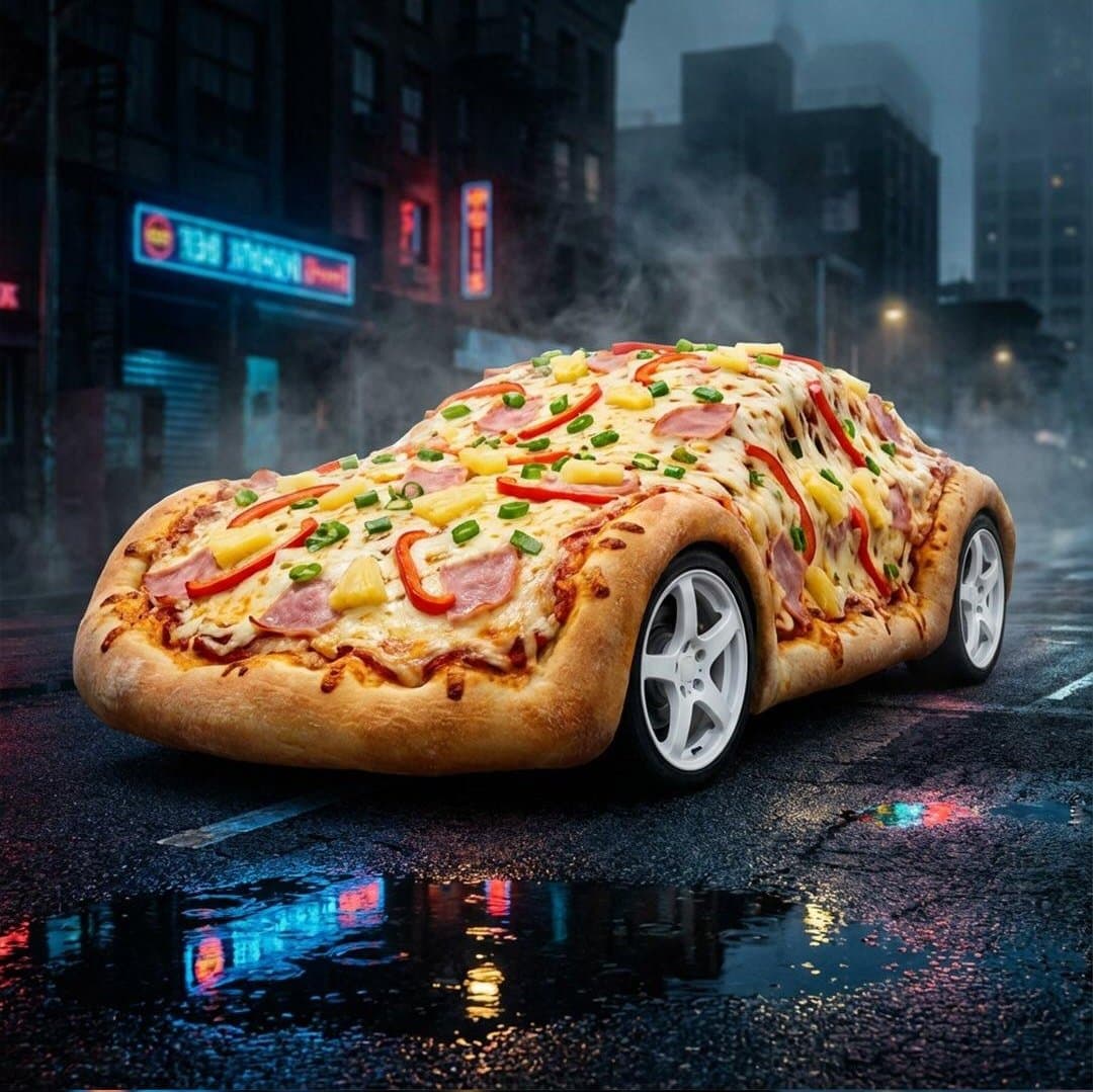 Surreal Pizza Landscapes and Cyberpunk Cars — example 4