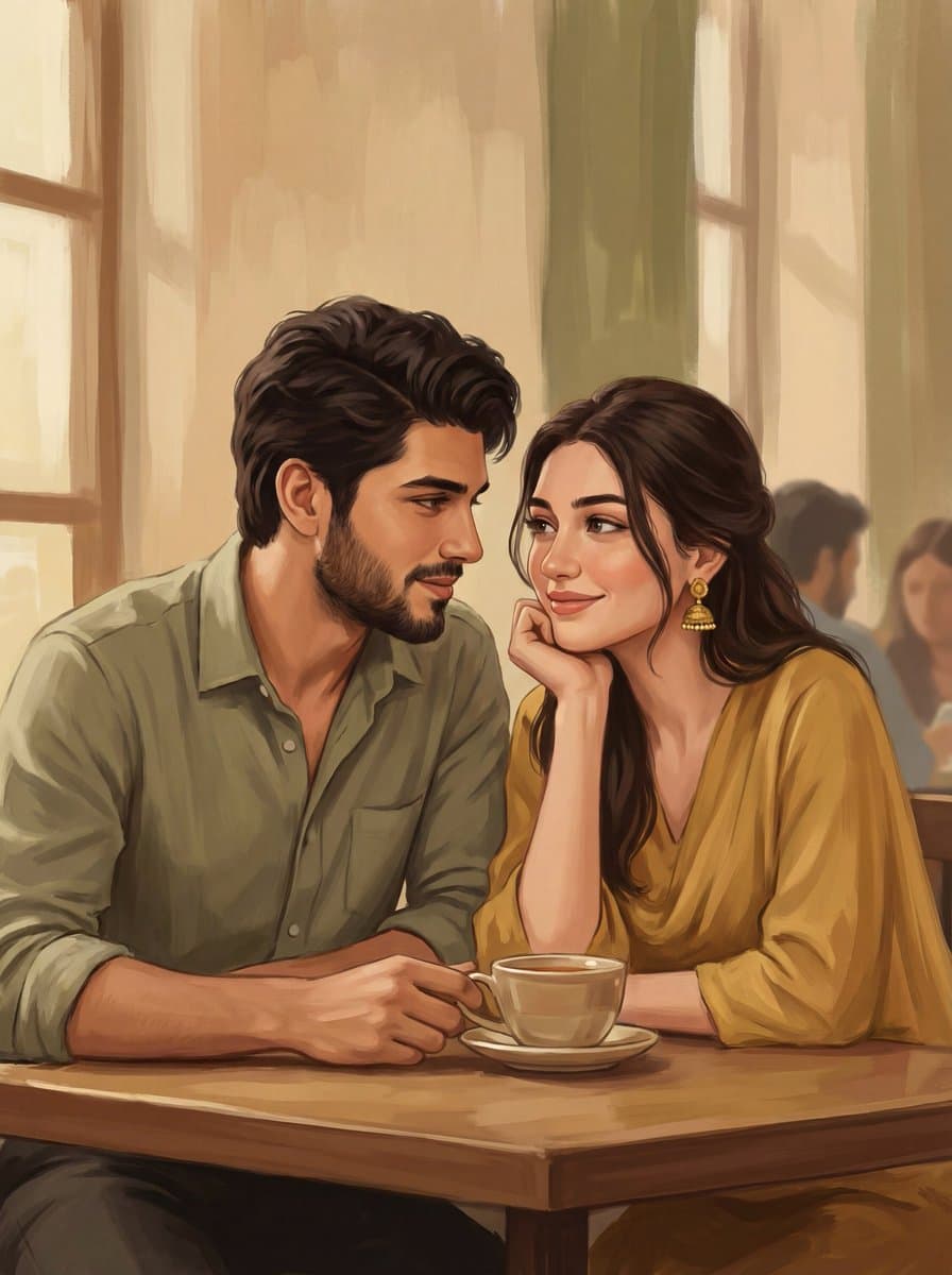 2D Digital Painting Prompt for Intimate Cafe Scene — example 1