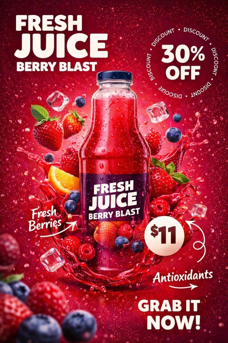 Product Photography Poster with Liquid Splash and Text Overlays — example 1