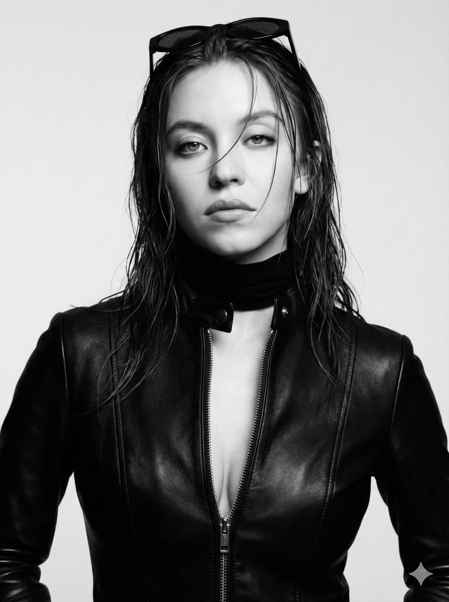 Monochrome Cinematic Fashion Portrait (Billie Eilish Likeness) — example 2