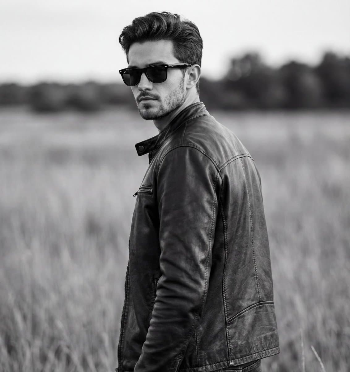 Cinematic Black and White Biker Portrait — example 1