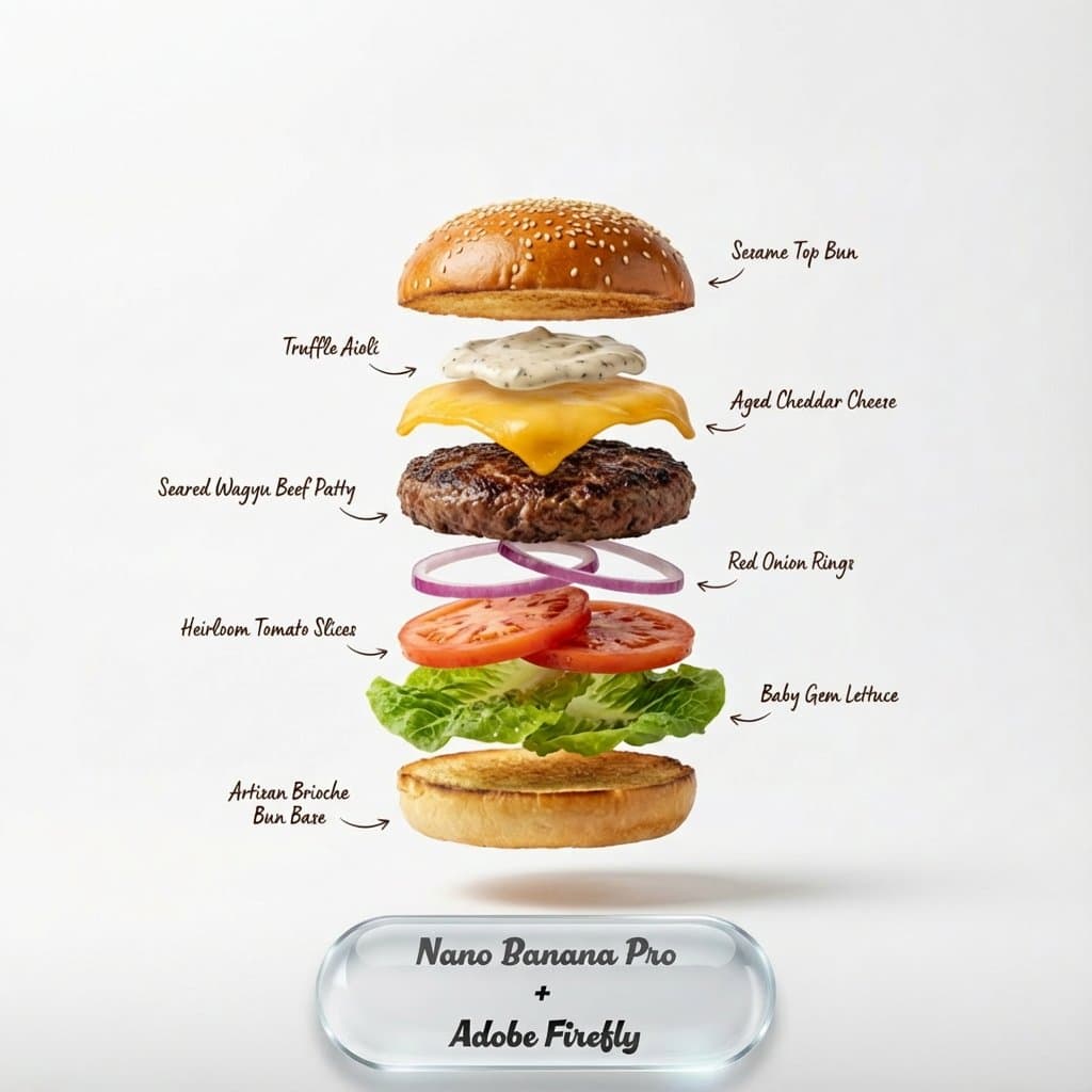 Exploding food photography prompt for Nano Banana Pro — example 1