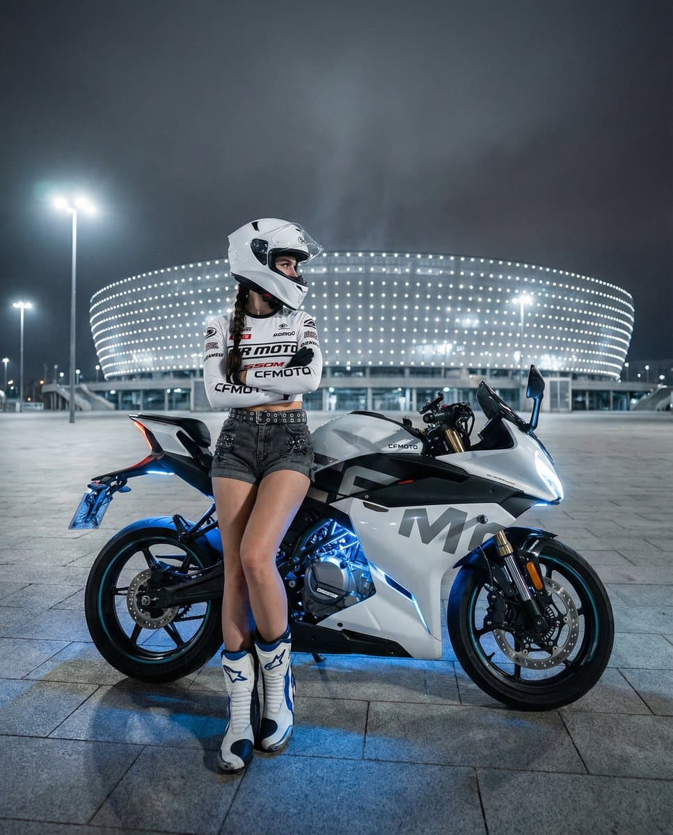 Nighttime Sportbike Rider Portrait — example 1