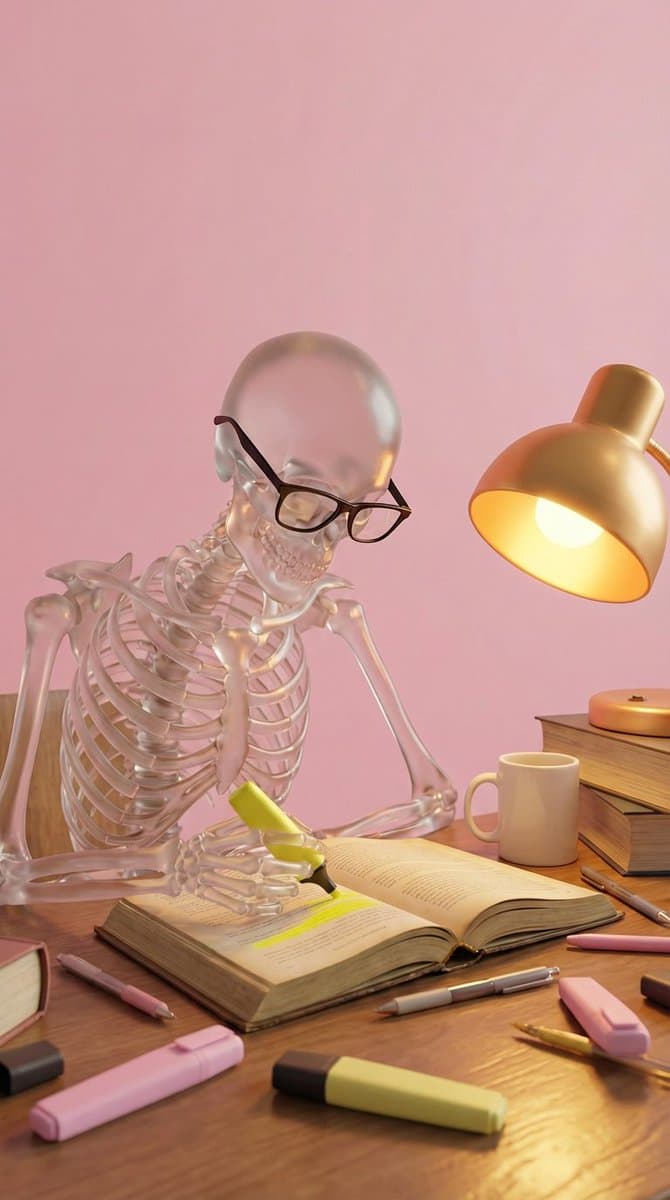 Stylized 3D Glass Skeleton Render Prompt — example 1