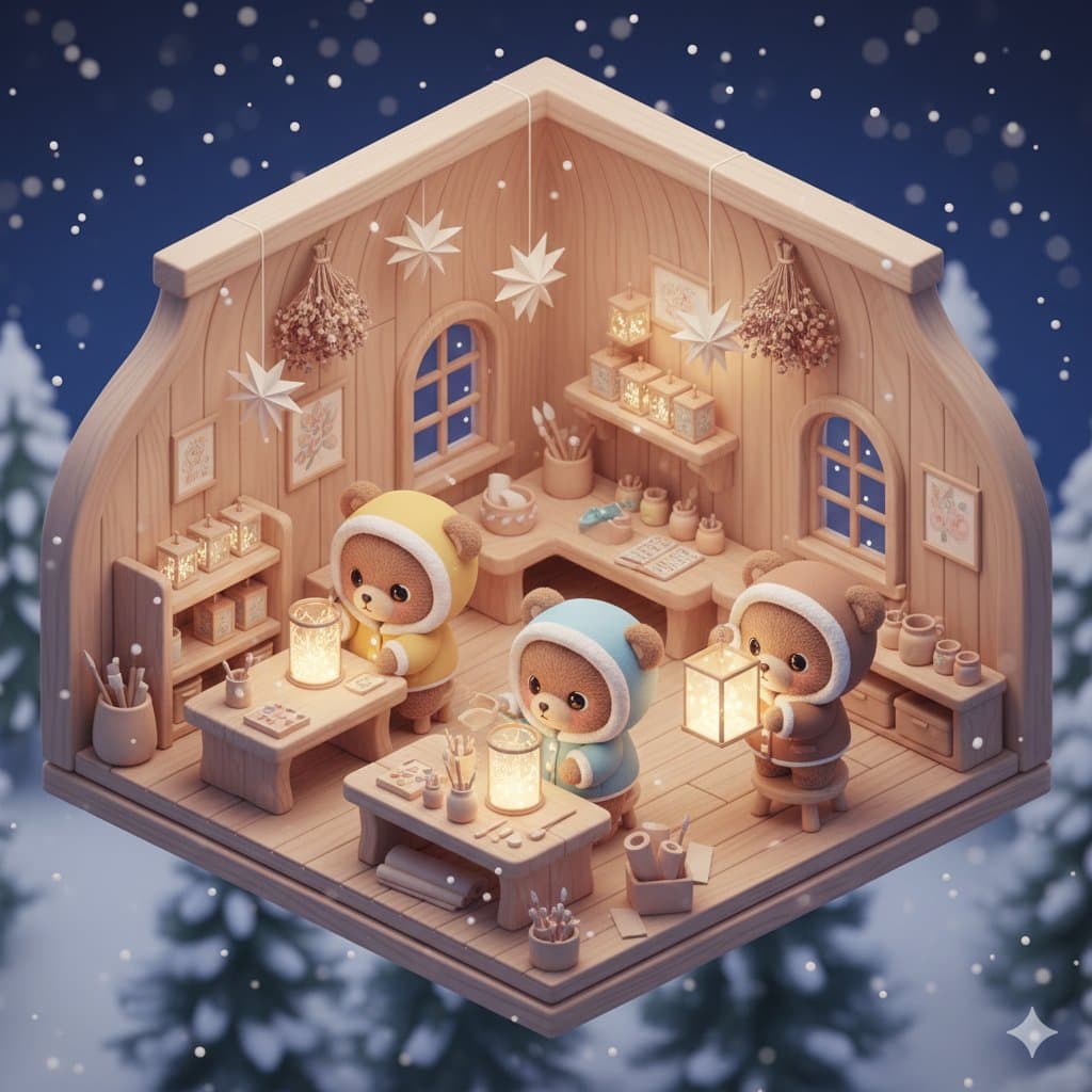 Isometric Kawaii Baby Bears Scene Prompt — example 3