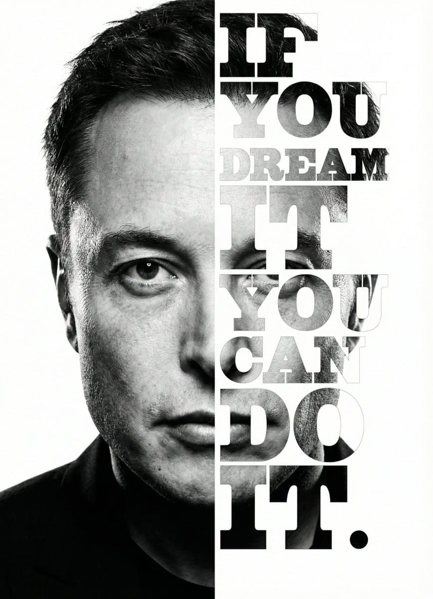 Elon Musk Typographic Split Portrait — example 1
