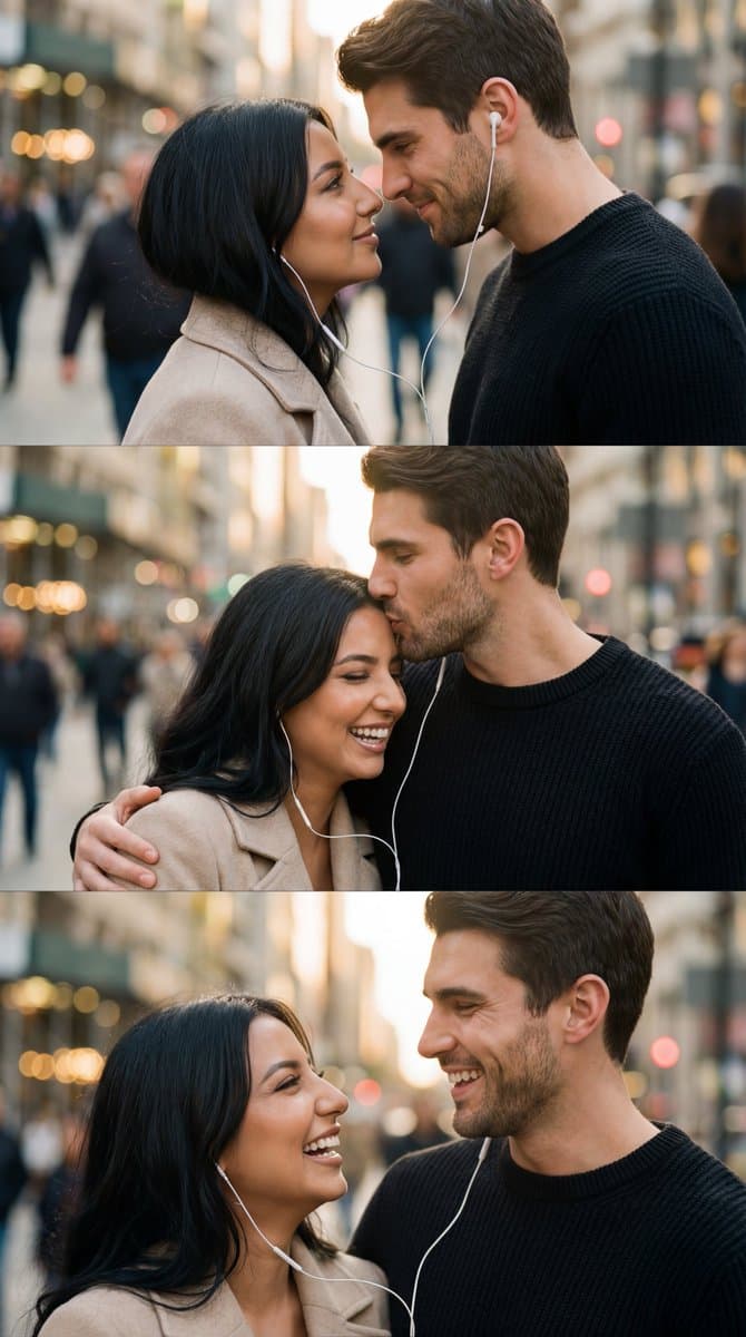 Romantic Cinematic Triptych with Shared Earphones — example 1