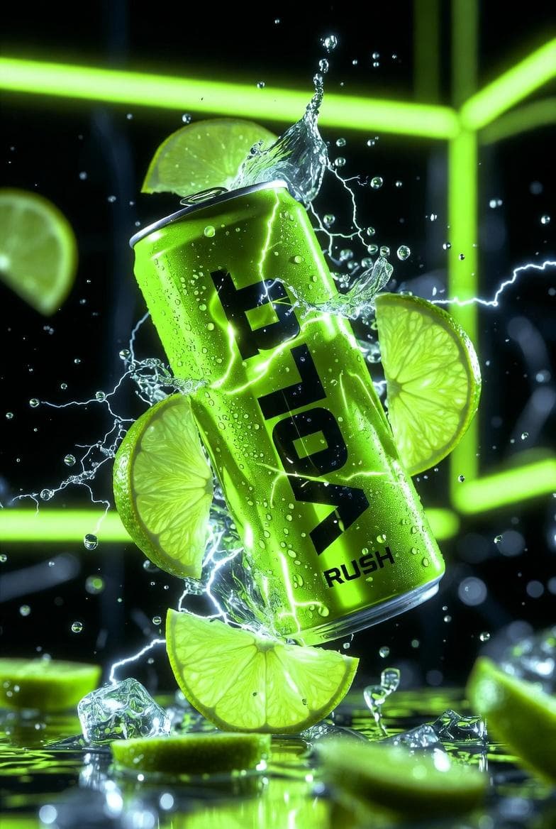 Ultra-Cinematic Product Photography of 'VOLT RUSH' Energy Drink — example 2
