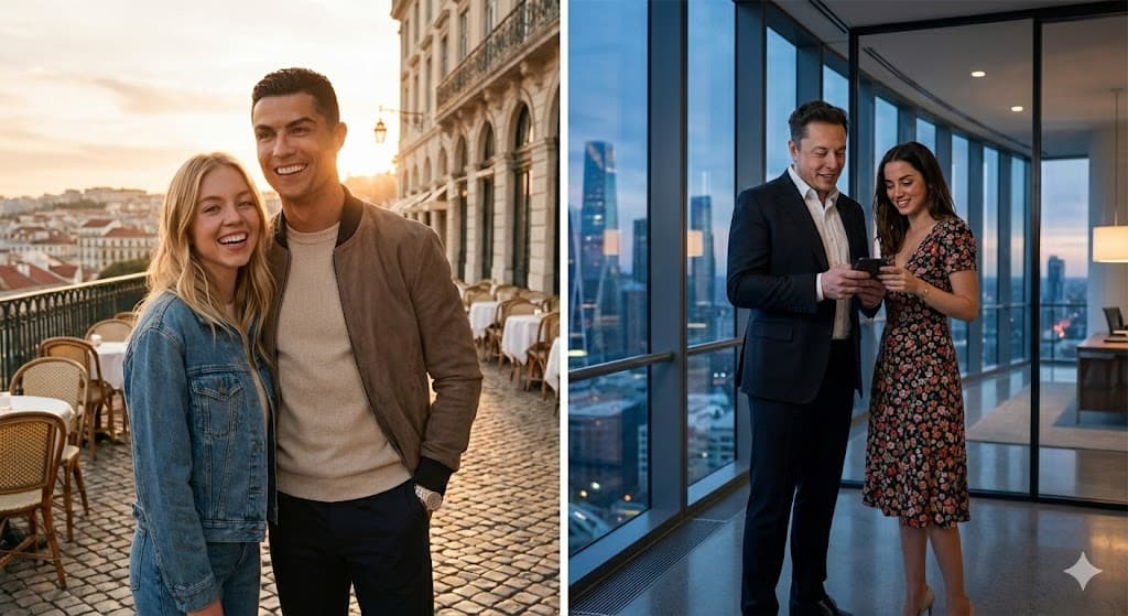 Celebrity Pairing Split-Screen Collage Prompt — example 1