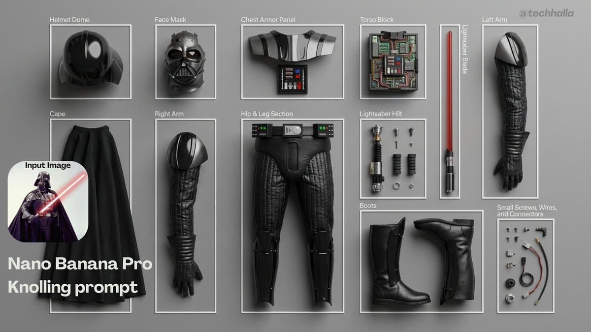 Knolling-style exploded flat-lay photo — example 1