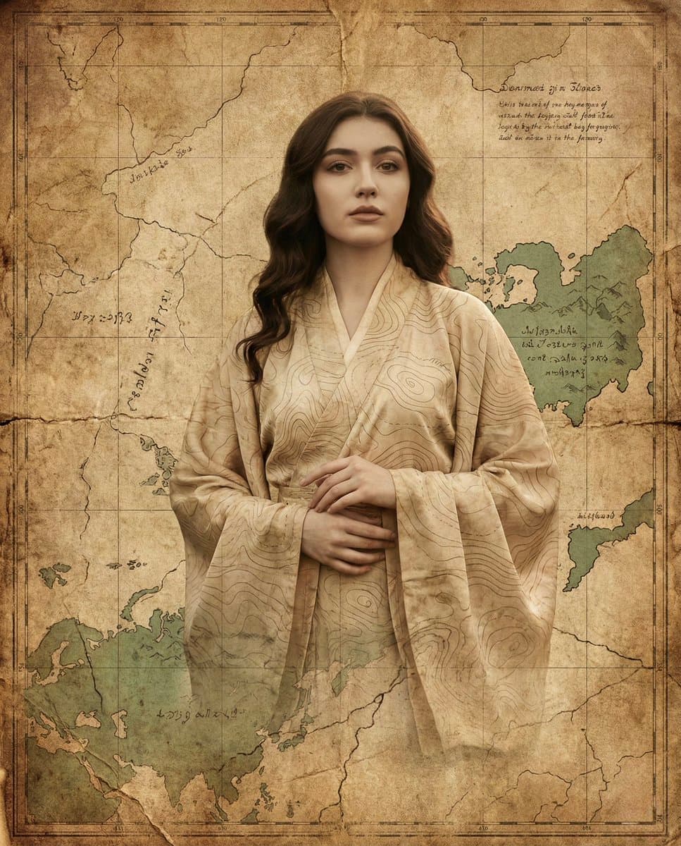 Surreal Fine-Art Portrait Emerging from Ancient Map — example 1