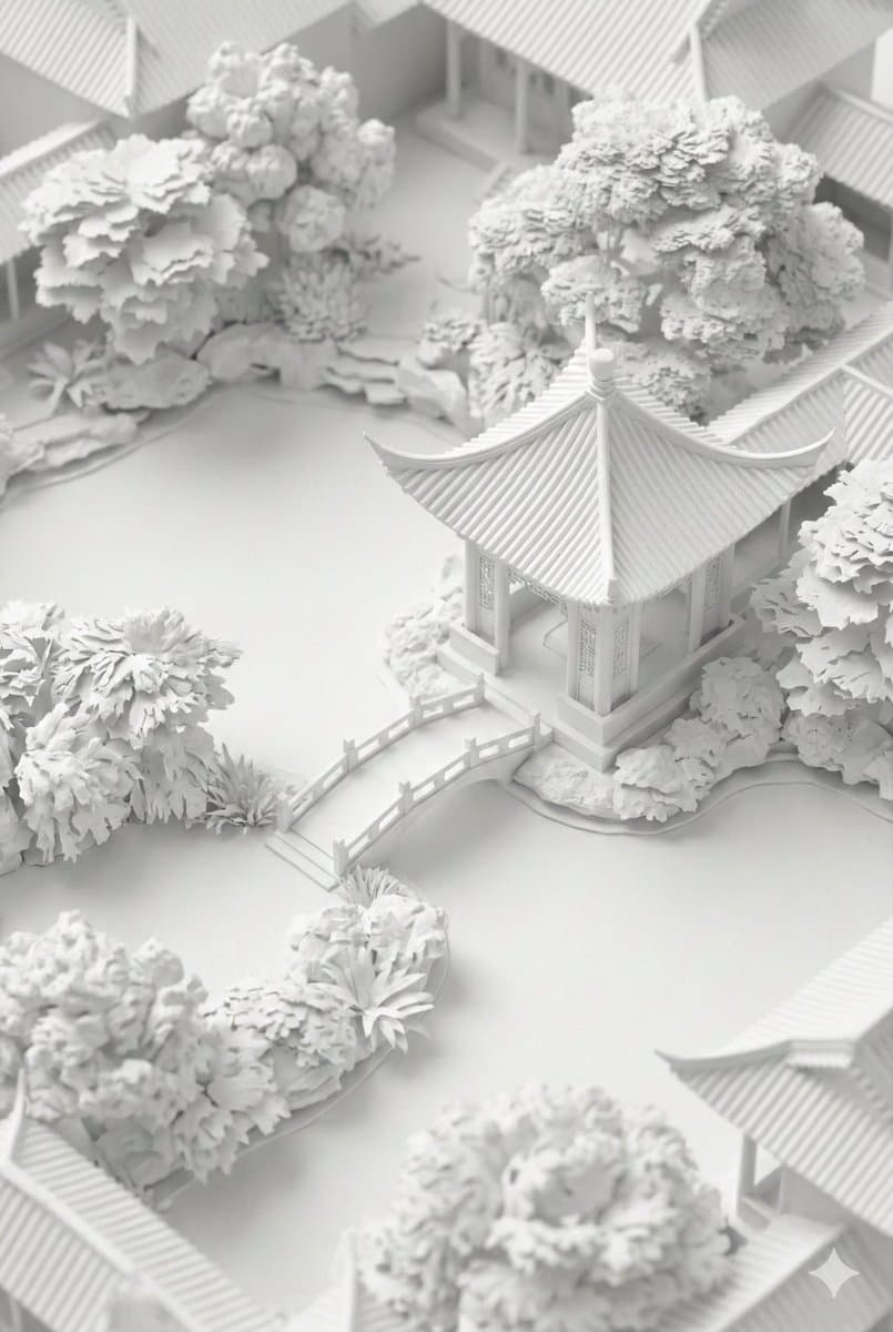 Chinese Garden Clay Render Prompt for Banana Prompt — example 1