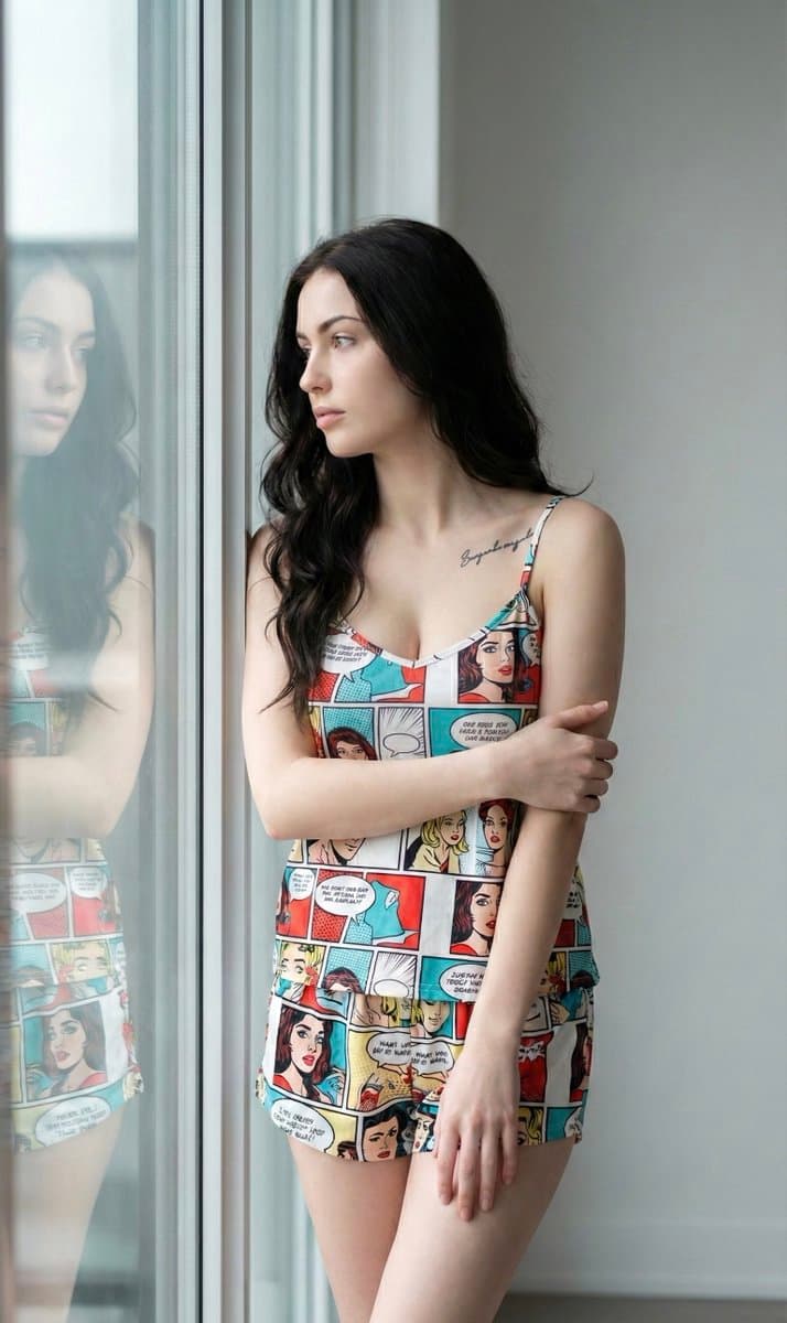 Cinematic Portrait of Woman in Pop-Art Sleepwear — example 1