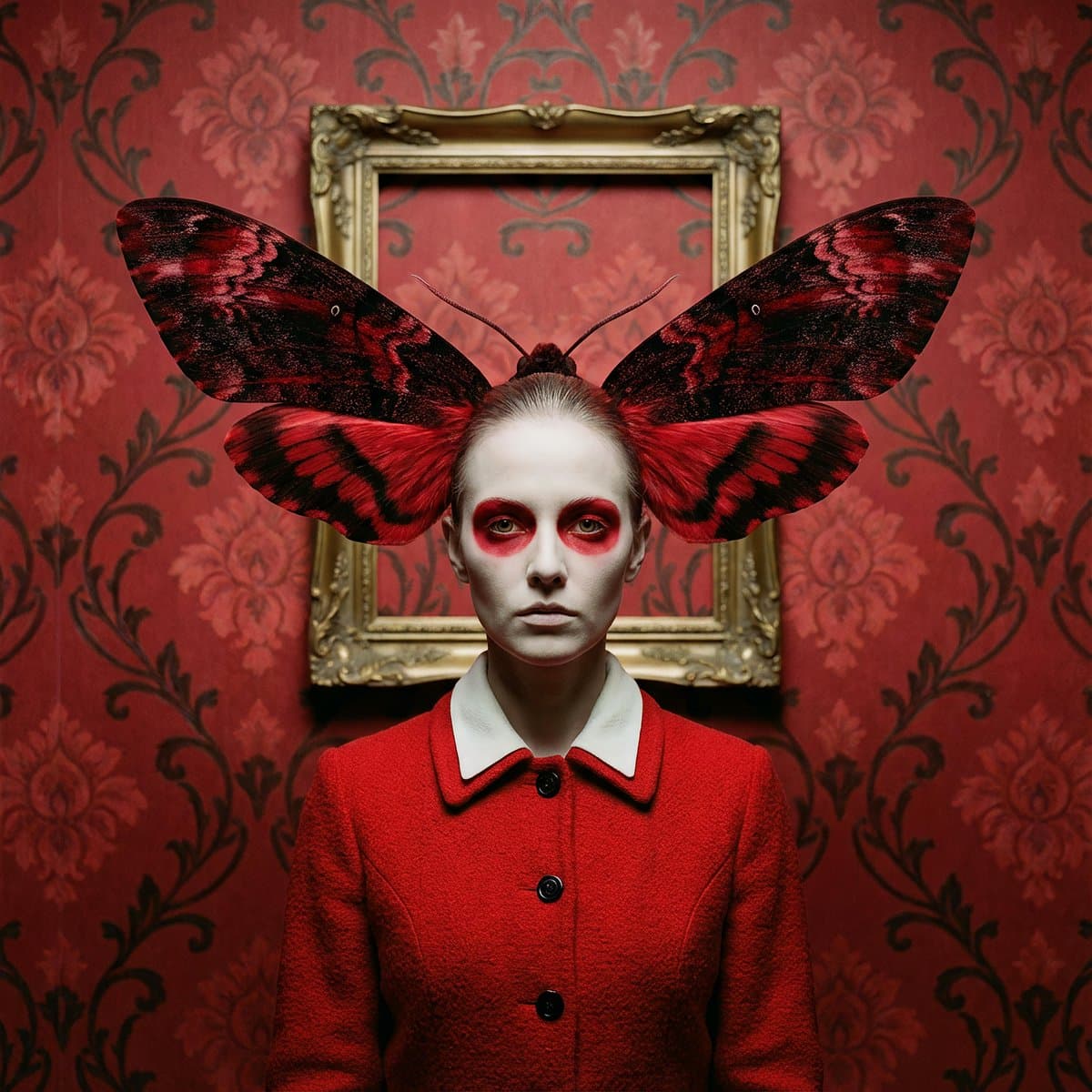 Surreal Moth-Winged Female Portrait — example 1