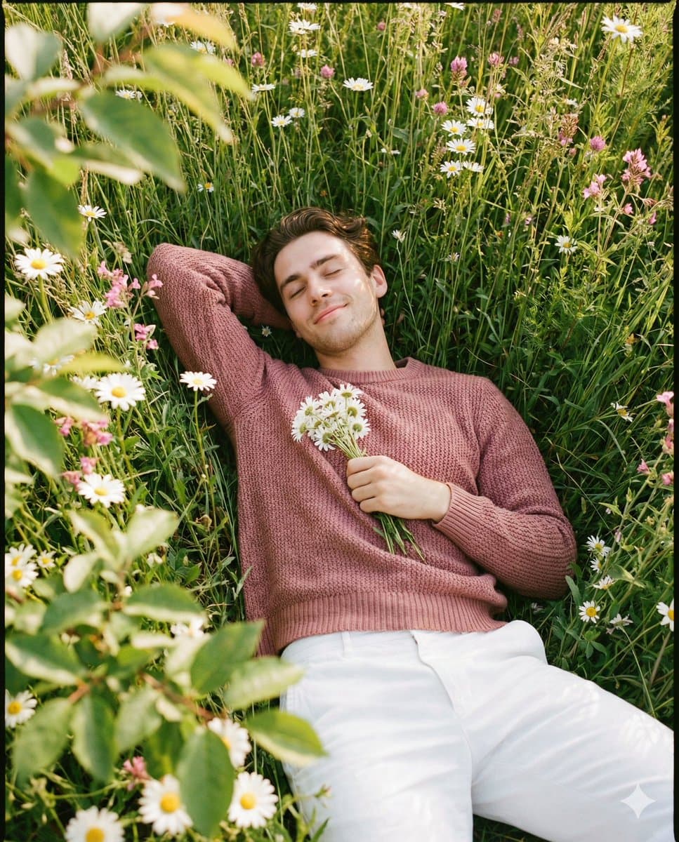 Romantic Top-Down Portrait in a Wildflower Meadow — example 1
