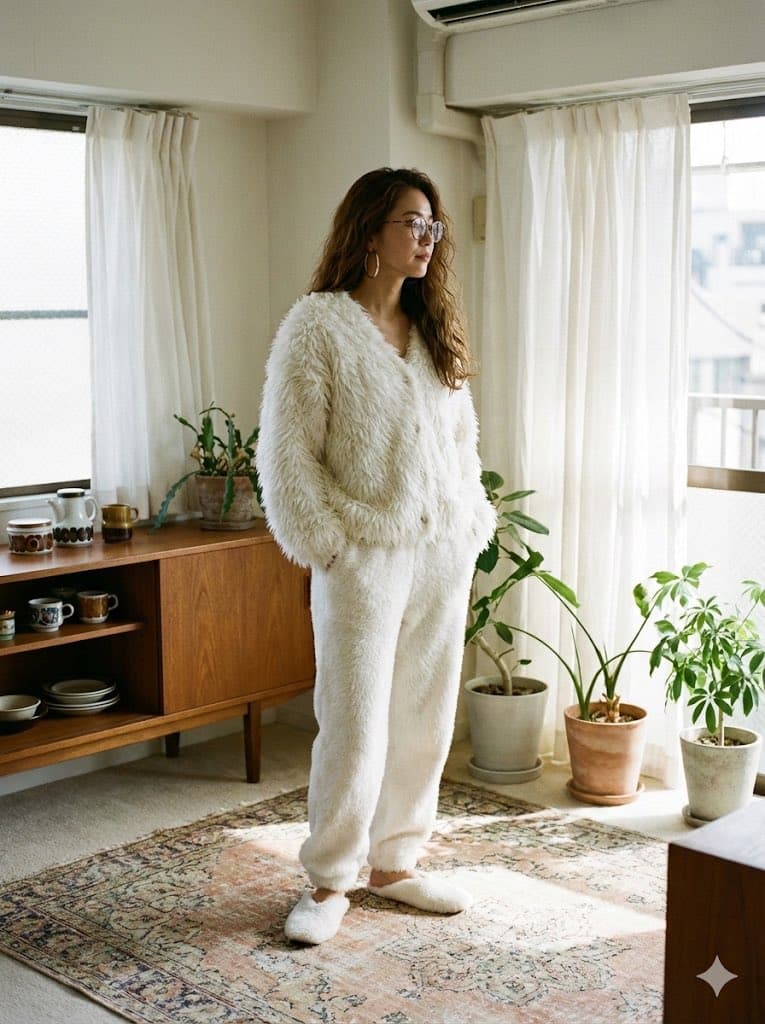 Cozy Retro Loungewear with Shaggy Faux Fur — example 1