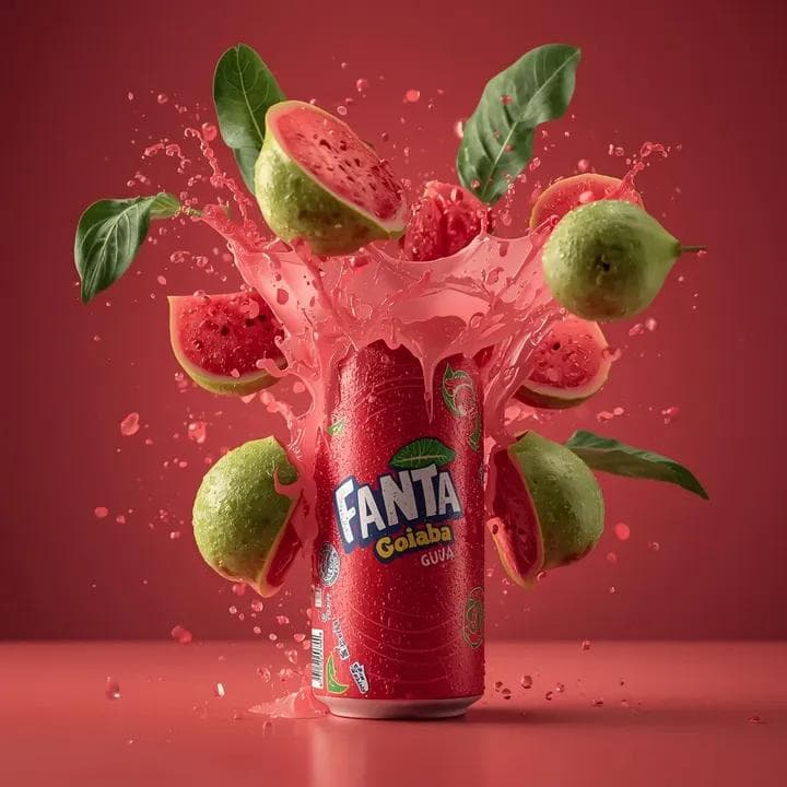 Exploding Fanta Goiaba Soda Can Product Shot — example 1